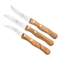 סט שלושה סכיני חיתוך/קילוף למטבח ידיות עץ זית