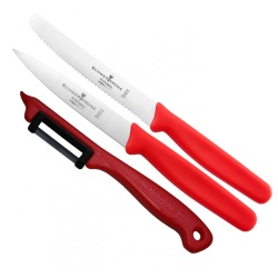 סט סכינים וקולפן למטבח בצבע אדום