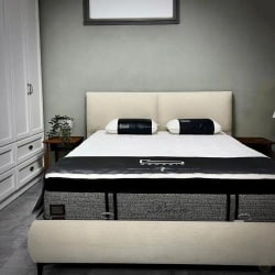 TWIST | מיטה מעוצבת בסגנון נורדי עם ארגז מצעים 180/200 ס״מ / שמנת