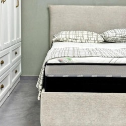 GAYA | מיטה זוגית מעוצבת עם ארגז מצעים בריפוד בד אריג 140/190 ס״מ