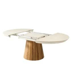 JAZZ | שולחן אוכל מעוצב עגול עם רגל עץ ייחודית ולוק הורס רגל אלון / פלטה אלון