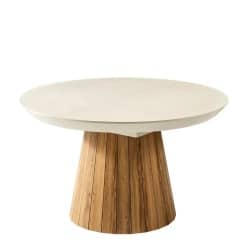 JAZZ | שולחן אוכל מעוצב עגול עם רגל עץ ייחודית ולוק הורס רגל שחור / פלטה אלון