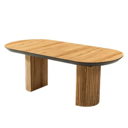 TEMPO | שולחן אוכל מעוצב עם רגלי חריטה ומשטח אובלי רגל אלון / פלטה אלון