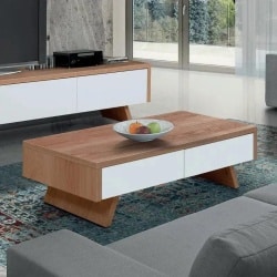 REGEV | שולחן סלון מעוצב עם מגירות ורגלי עץ 60/120 ס״מ