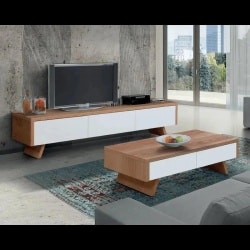 REGEV | שולחן סלון מעוצב עם מגירות ורגלי עץ 60/120 ס״מ