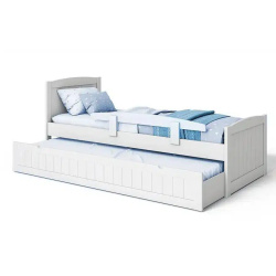 BOAZ | מיטת ילדים מעוצבת עם מיטת חבר נפתחת , מעקה ומזרנים במתנה! תוצרת רהיטי עין חרוד לבן / 80/190 ס״מ