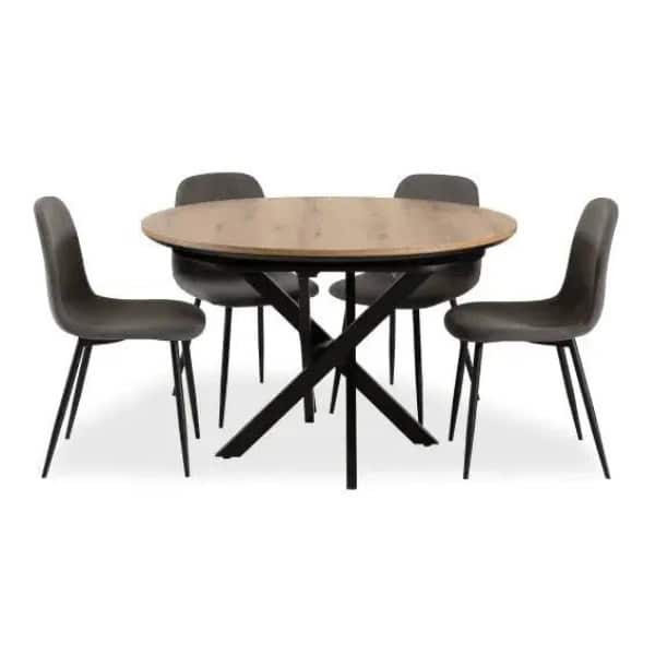 URBAN | סט פינת אוכל עגולה עם 4 כסאות בעיצוב אורבני בטון כהה / בז׳ / 4
