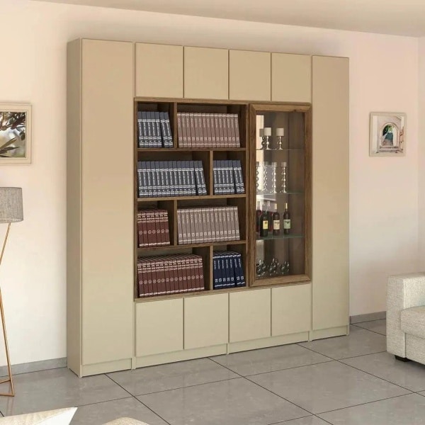 Galil | ארון מעוצב לסלון עם ויטרינה ומדפים ופתוחים 240 ס״מ – 6 דלתות