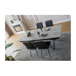 Camila | שולחן אוכל נפתח עם רגלי ברזל ופלטה עם טקסטורות ייחודיות 90/180 ס״מ / אפור מבריק