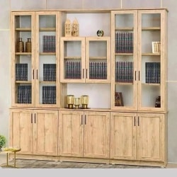 MOSHE | ארון ספרים סנדוויץ׳ לסלון עם דלתות זכוכית בגדלים שונים 320 ס״מ – 8 דלתות