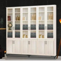 DANIELA | ארון ספרים לסלון עם דלתות תריס ויטרינות ובמה 320 ס״מ – 8 דלתות