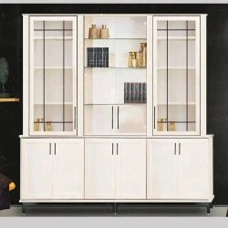 YAHAV | ארון ספרים מעוצב לסלון במראה נקי עם דלתות זכוכית 242 ס”מ – 6 דלתות