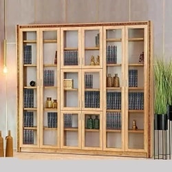 DVORA | ארון ספרים לסלון עם דלתות זכוכית ועיטורי זהב מעץ סנדוויץ׳ איכותי 320 ס״מ – 8 דלתות