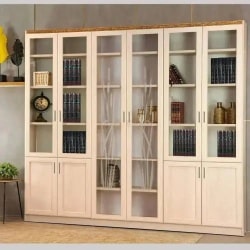 HODAYA | ארון ספרים לסלון עם עיטורי זהב ודלתות זכוכית מעץ סנדוויץ׳ איכותי 240 ס”מ – 6 דלתות