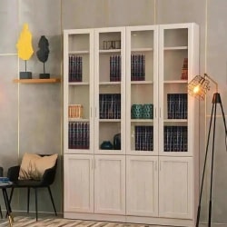 ברוריה  | ארון ספרים מעוצב גוף עשוי עץ מסנדוויץ’ עם 4 דלתות בשילוב זכוכית 160 ס”מ – 4 דלתות
