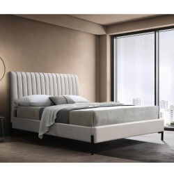 Venus | מיטה זוגית בעיצוב מודרני עם ראש מיטה מעוגל קרם / 140/190 ס״מ