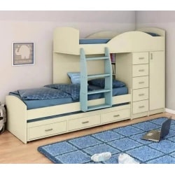 מיה | מיטת קומותיים בסגנון רכבת דגם “מיה” עם מיטת חבר נשלפת והמון אחסון