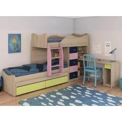 HALOMIT A1 | מיטת קומותיים עם מיטת חבר ספריה ואחסון