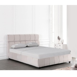 Wonda | מיטה זוגית מרופדת בעיצוב קוביות עם ארגז מצעים אבן / 160/200 ס״מ