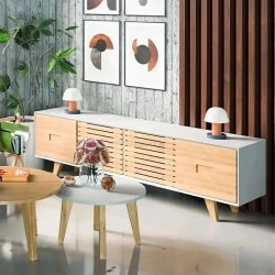 GILBOA | סט מזנון ושולחן לסלון בעיצוב כפרי מעץ מלא 220 ס״מ