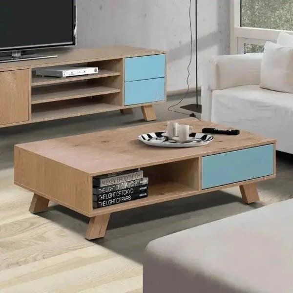 POP | סט מזנון ושולחן לסלון בעיצוב רטרו עם מדפים פתוחים 200 ס״מ / 60/140 ס״מ