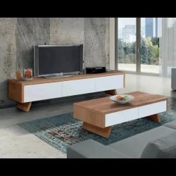 REGEV | סט מזנון ושולחן לסלון בעיצוב נקי עם רגלי עץ