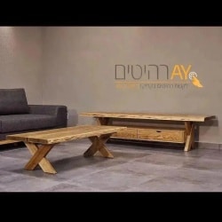 DVIR | סט מזנון ושולחן לסלון מעץ מלא בלתי גזום במראה פראי