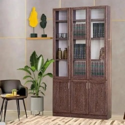 תהל | ארון ספרים סנדוויץ’ מעוצב עם 3 דלתות זכוכית 200 ס״מ – 5 דלתות