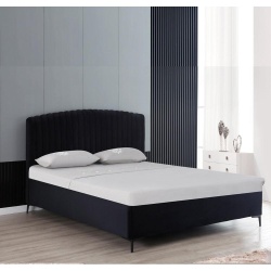 Ronda | מיטה זוגית מרופדת בעיצוב מעוגל עם ארגז מצעים שחור / 140/190 ס״מ