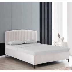 Ronda | מיטה זוגית מרופדת בעיצוב מעוגל עם ארגז מצעים אבן / 140/190 ס״מ