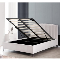 Ronda | מיטה זוגית מרופדת בעיצוב מעוגל עם ארגז מצעים שחור / 160/200 ס״מ