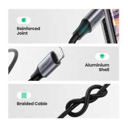 UGREEN Lightning to 3.5mm Aux Cable Aluminum Shell with Braided 1m (Black)