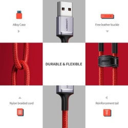 UGREEN USB 2.0 A to Type C Cable Nickel Plating Aluminum Braid 1m (Red)