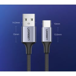 UGREEN USB-A 2.0 to USB-C Cable Nickel Plating Aluminum Braid 1.5m (Black)