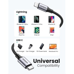 USB-C לברק טעינת כבל ניילון קלוע [מוסמך MFi] טעינה מהירה לאייפון 12