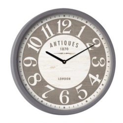 שעון קיר מסגרת מתכת אפור מספרים אנטיקס לונדון
