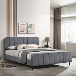Korea | מיטה זוגית מעוגלת עם פסים בריפוד בד אפור 140/190 ס״מ / אפור