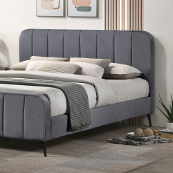 Korea | מיטה זוגית מעוגלת עם פסים בריפוד בד אפור 160/200 ס״מ / אפור