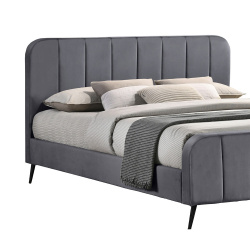 Korea | מיטה זוגית מעוגלת עם פסים בריפוד בד אפור 160/200 ס״מ / אפור