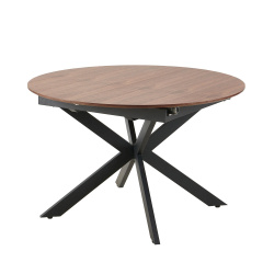 Cookie | שולחן אוכל עגול נפתח עם 2 הגדלות ורגל מתכת אלון שחור / קוטר 120 ס״מ